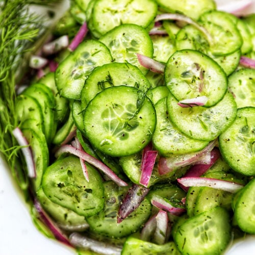 bowl of cucumber dill salad.