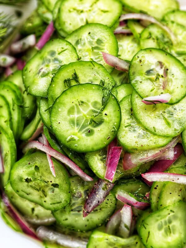 bowl of cucumber dill salad.