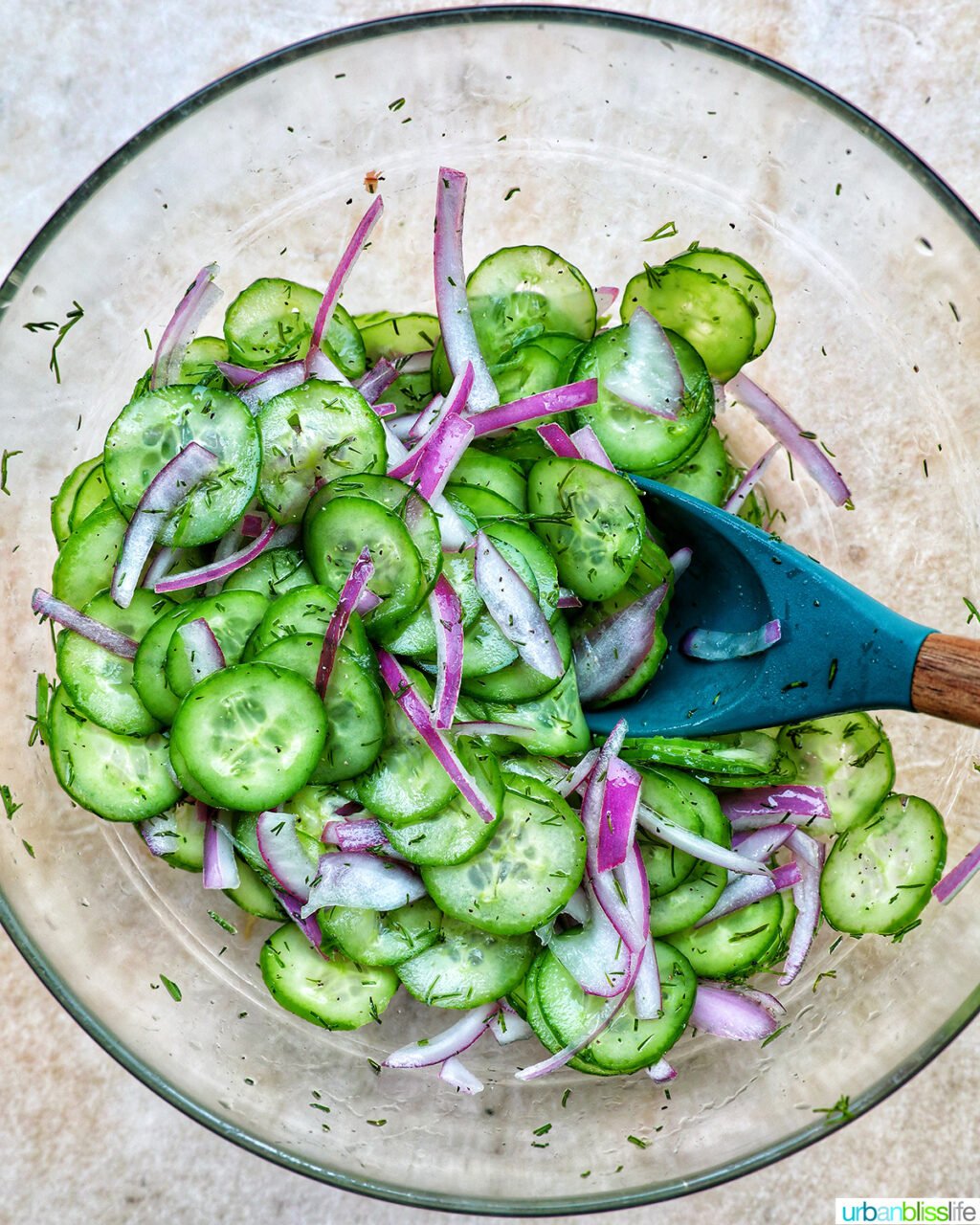 bowl of cucumber dill salad.