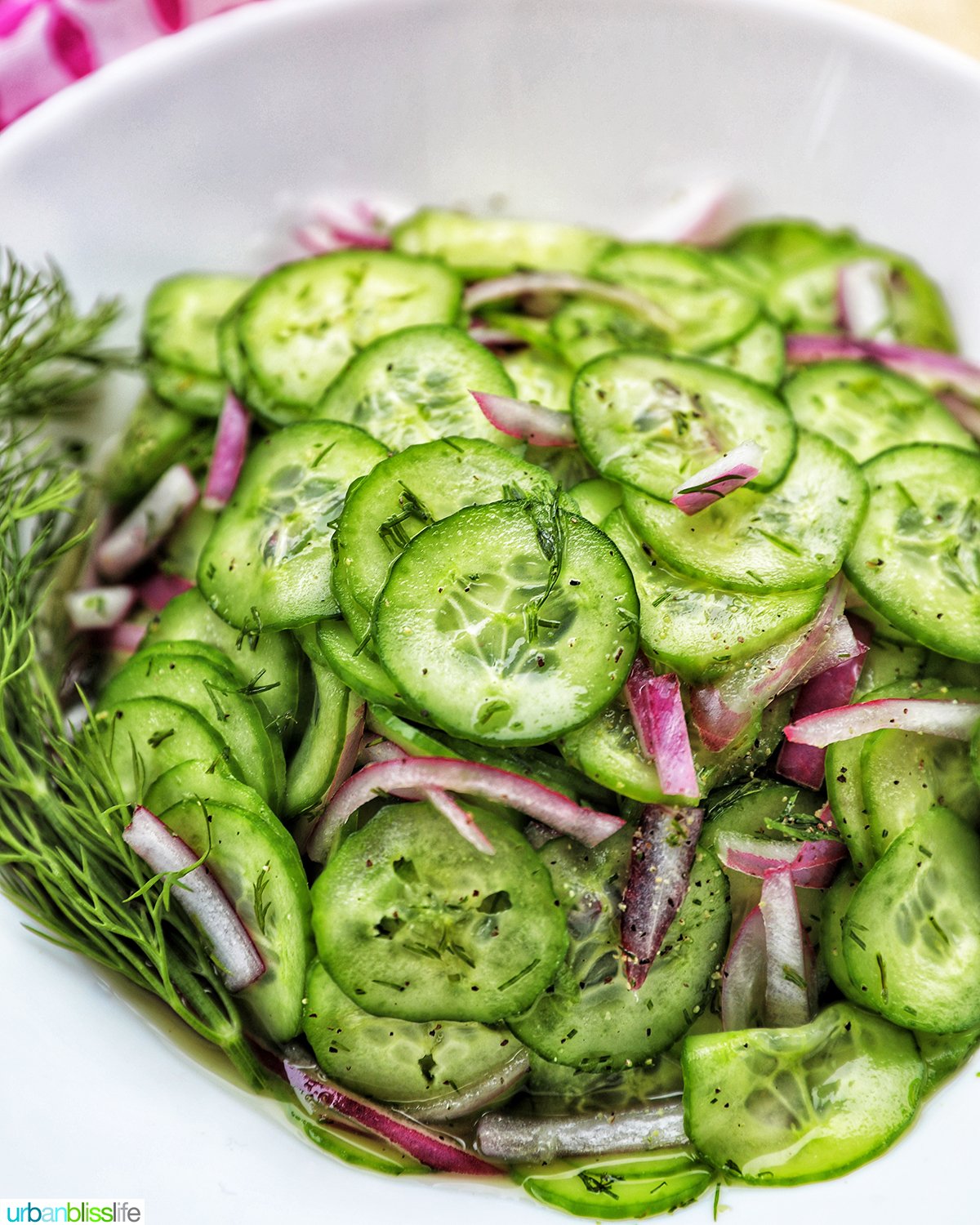 bowl of cucumber dill salad.