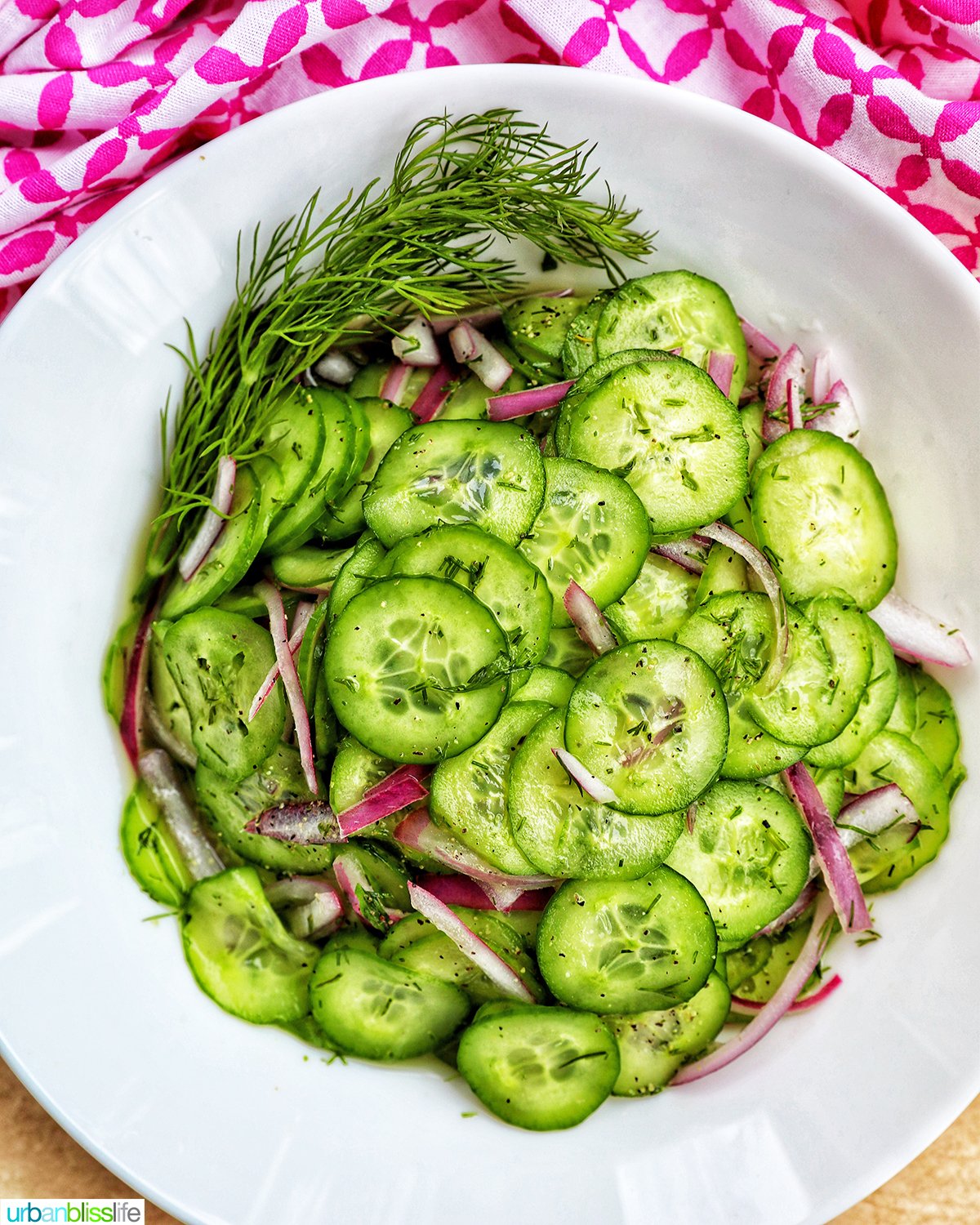 bowl of cucumber dill salad.