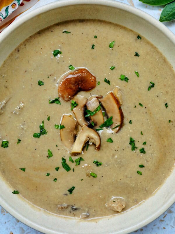 bowl of dairy free mushroom soup.