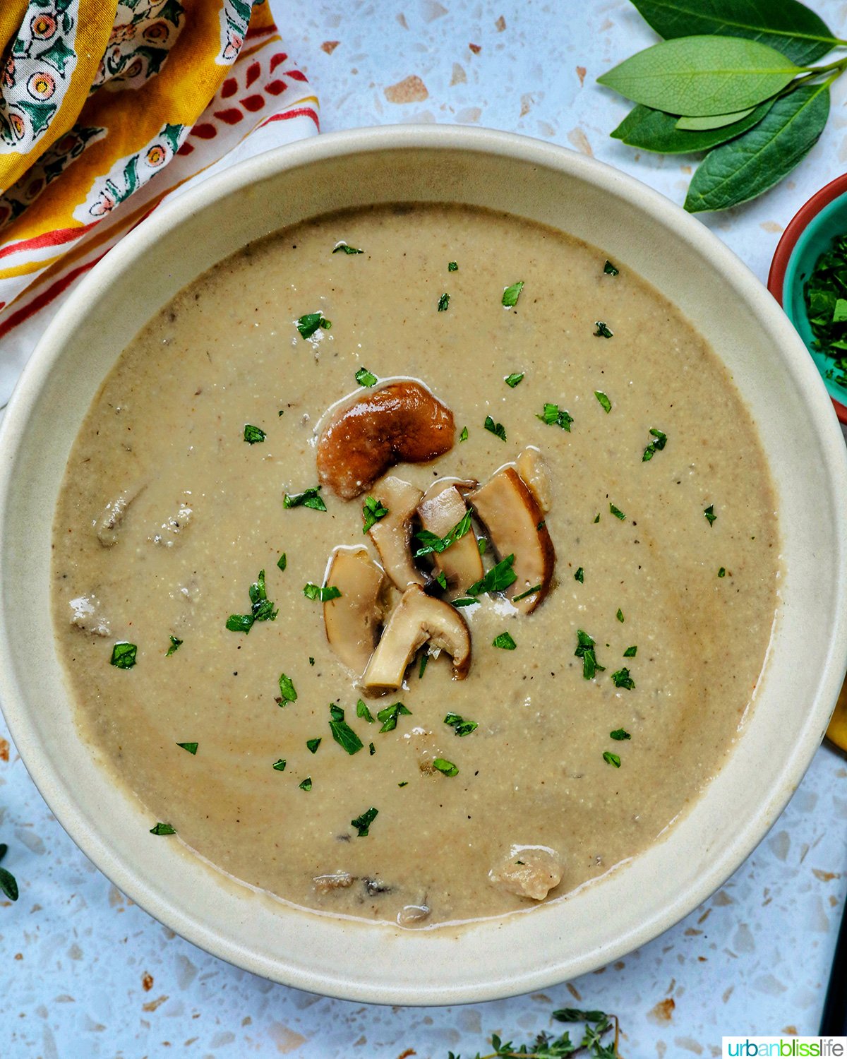 bowl of dairy free mushroom soup.