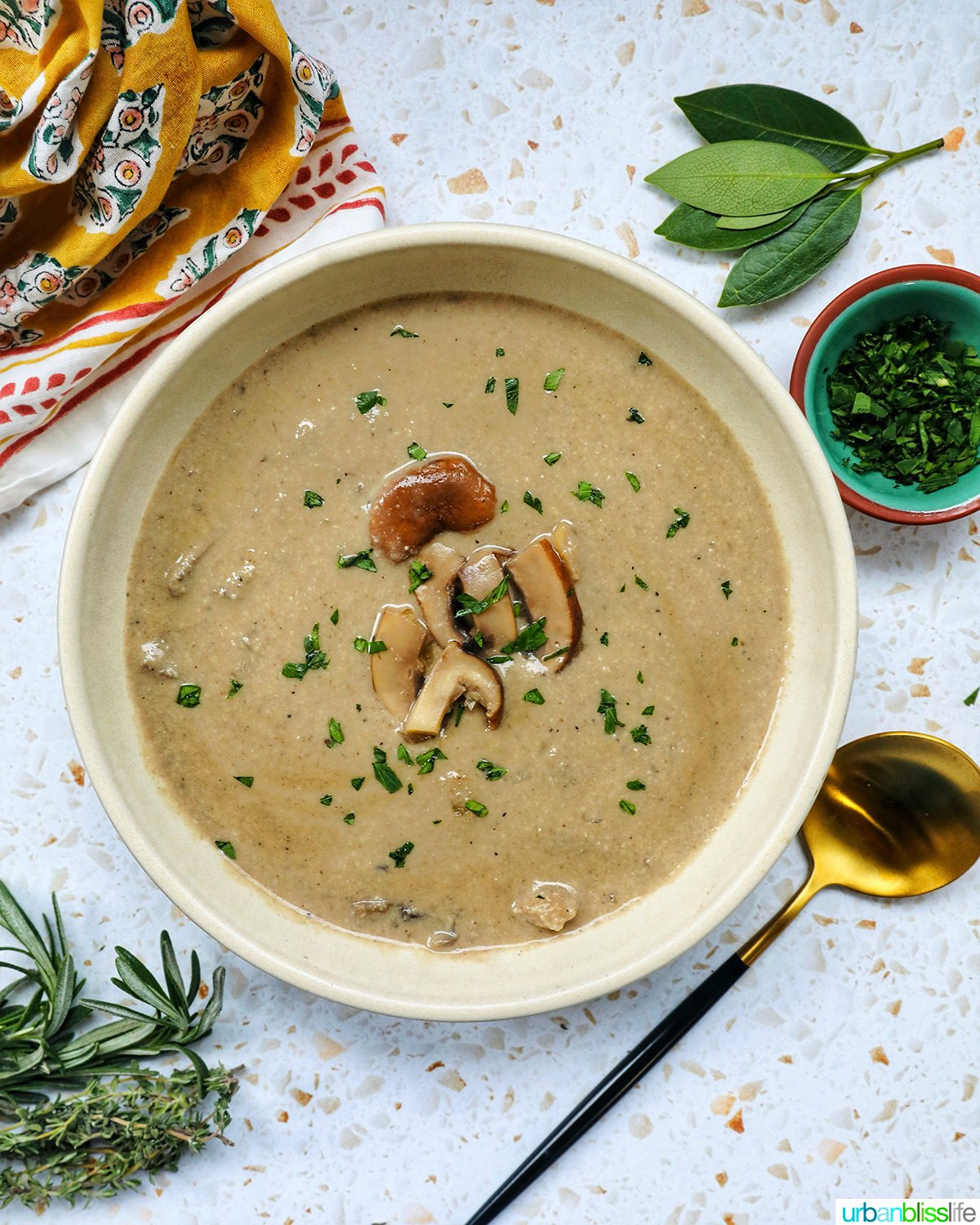 bowl of dairy free mushroom soup.