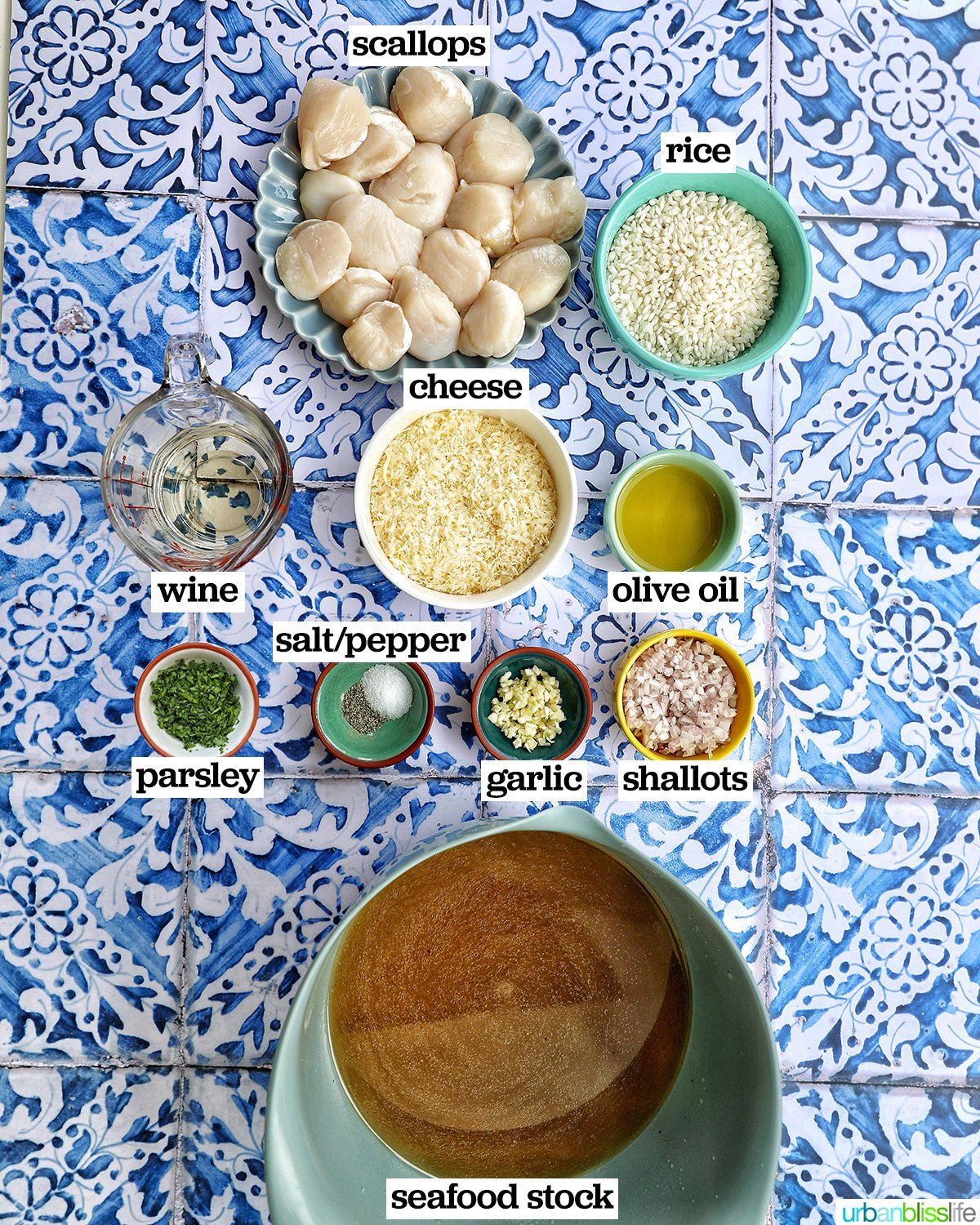 ingredients to make scallop risotto.