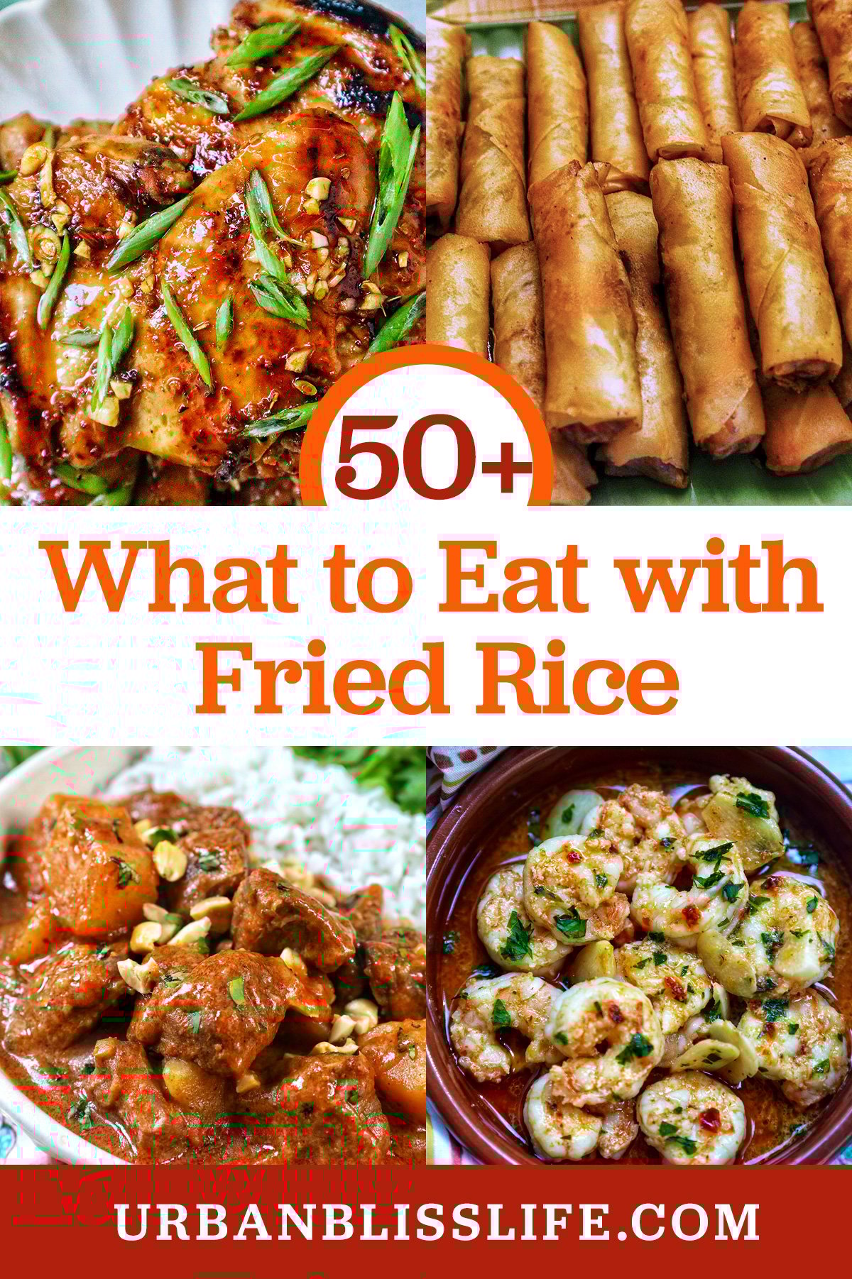 Thai lemongrass chicken, lumpia, slow cooker massaman curry, spanish prawns with title text overlay.