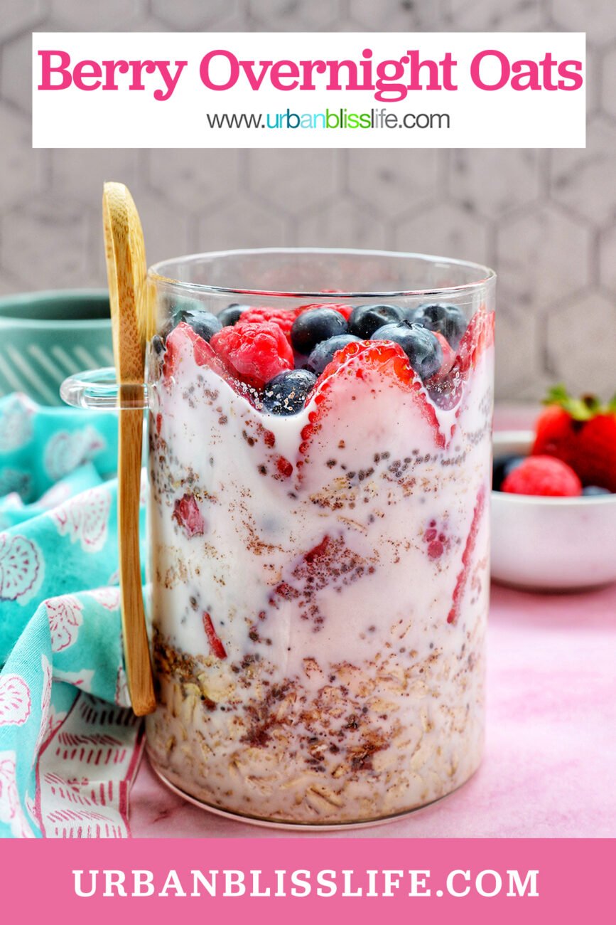 berry overnight oats in a mason jar with title text overlay.