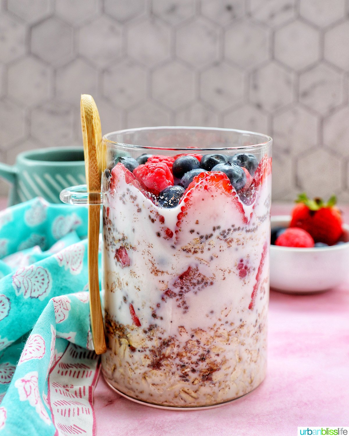berry overnight oats in a mason jar.