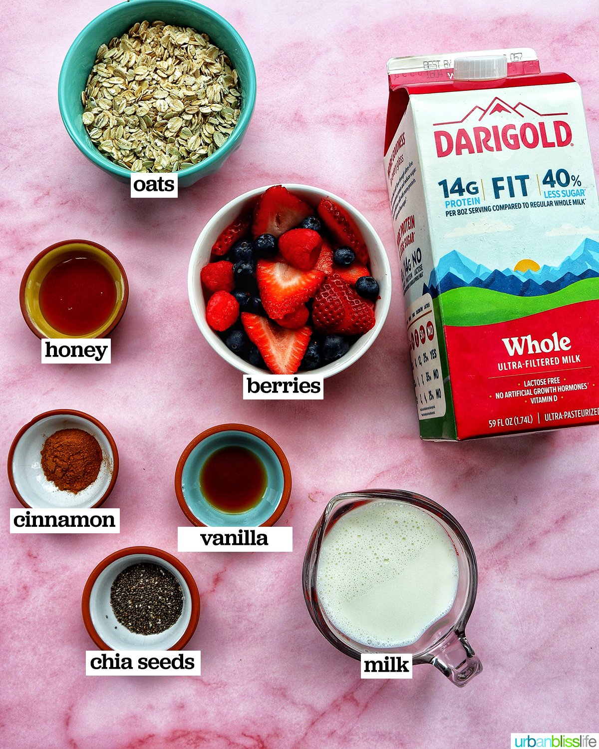 ingredients to make berry overnight oats.