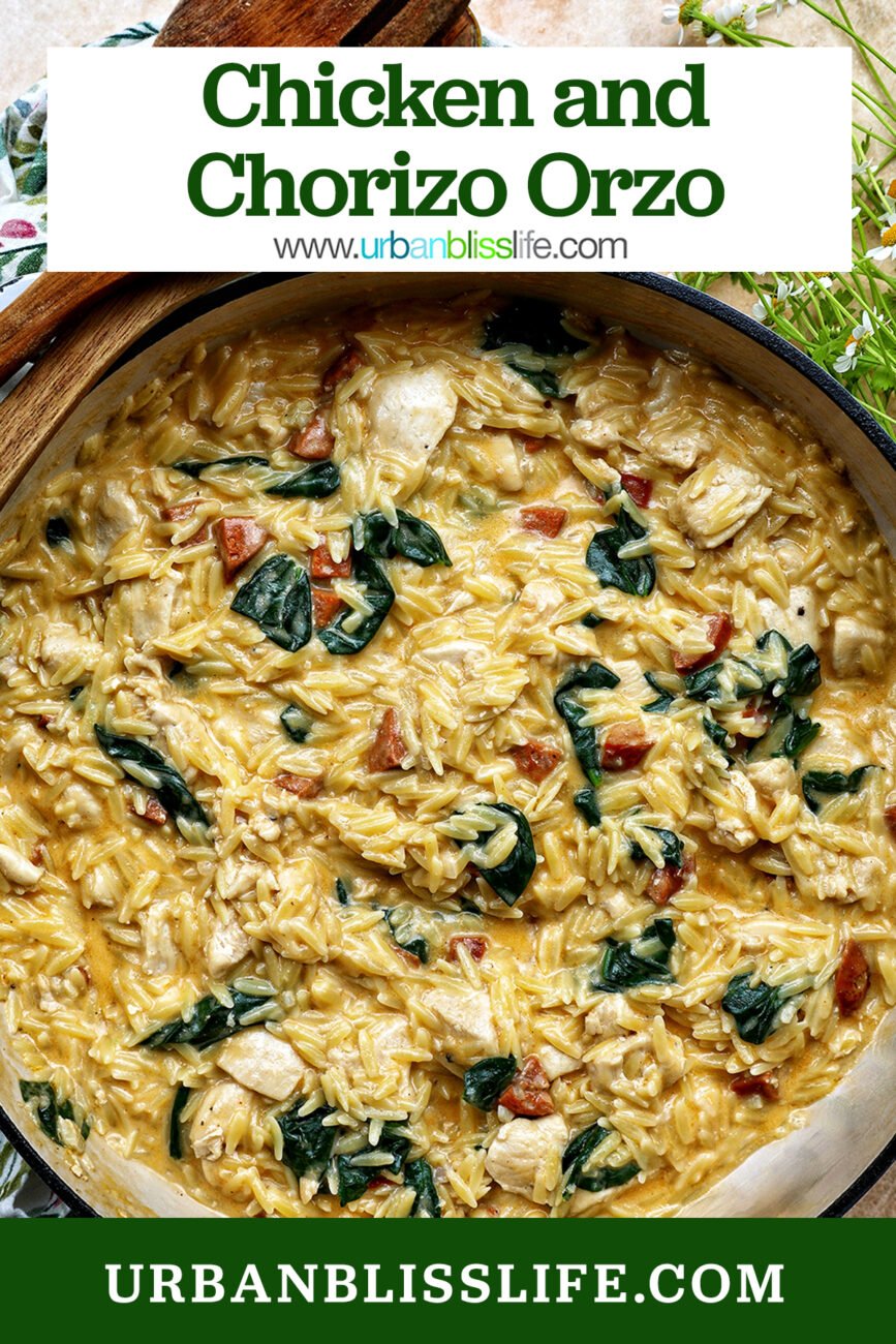 chicken and chorizo orzo with title text overlay.
