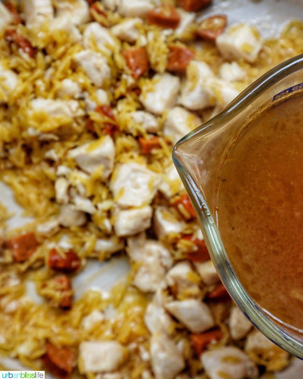 cubed chicken cooking in a pan.