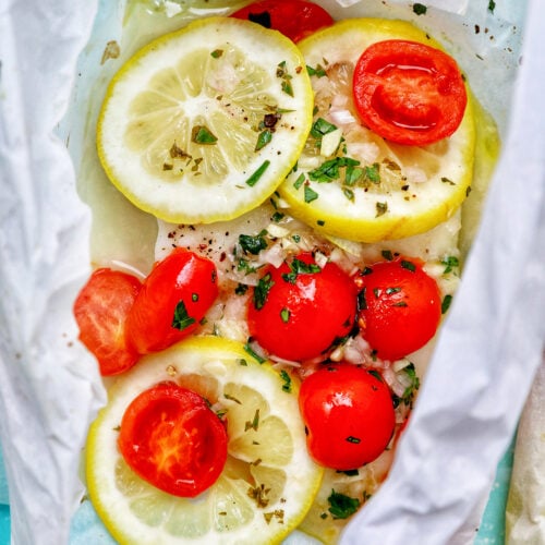 Cod en Papillote (cod in parchment paper).