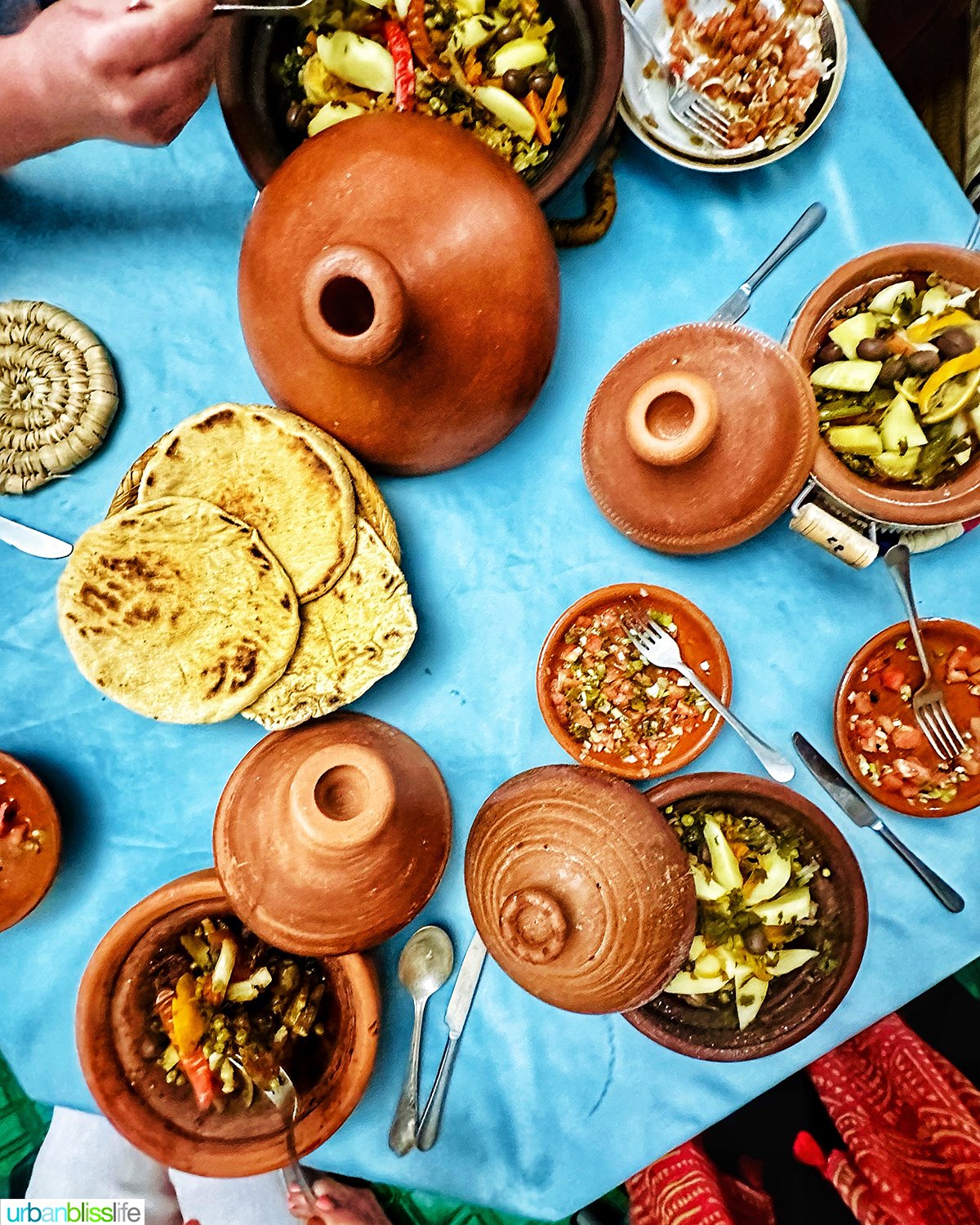 Marrakech Morocco tagines on a table.