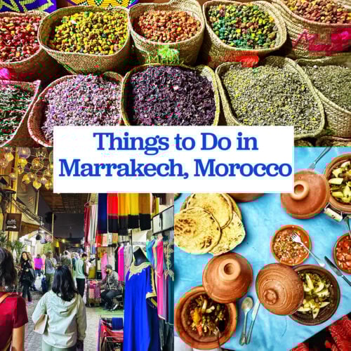 spices, souks, and tagines with title text overlay "Things to Do in Marrakech, Morocco"