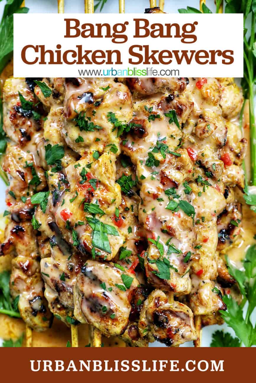 bang bang chicken skewers with title text overlay.