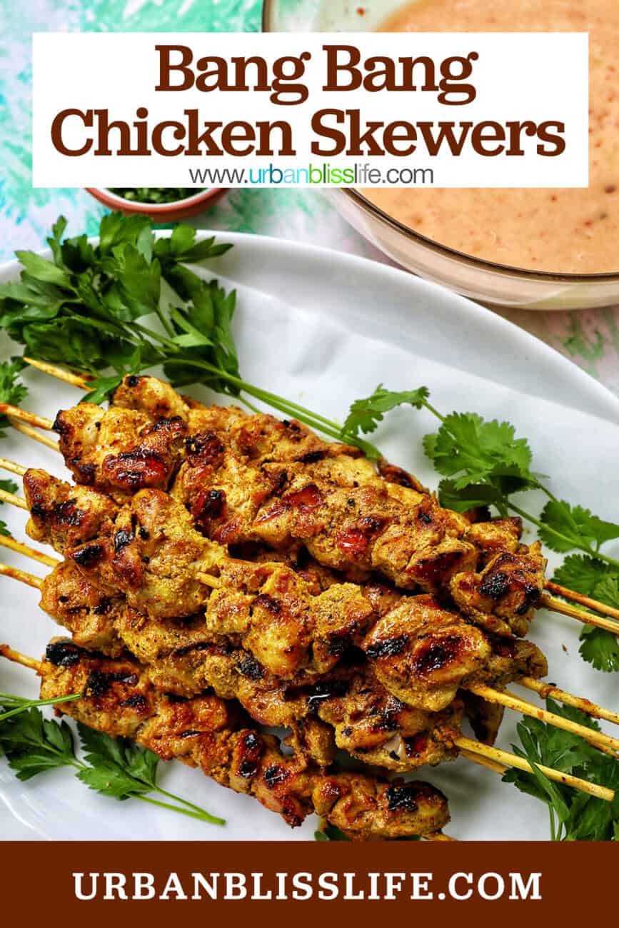bang bang chicken skewers with title text overlay.