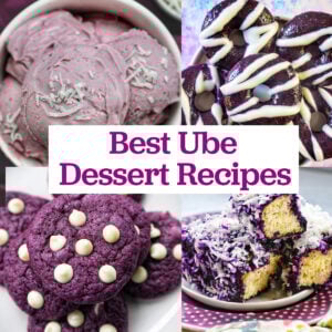 ube ice cream, ube donuts, ube cookies, ube bars with title text overlay "Best Ube Dessert Recipes"