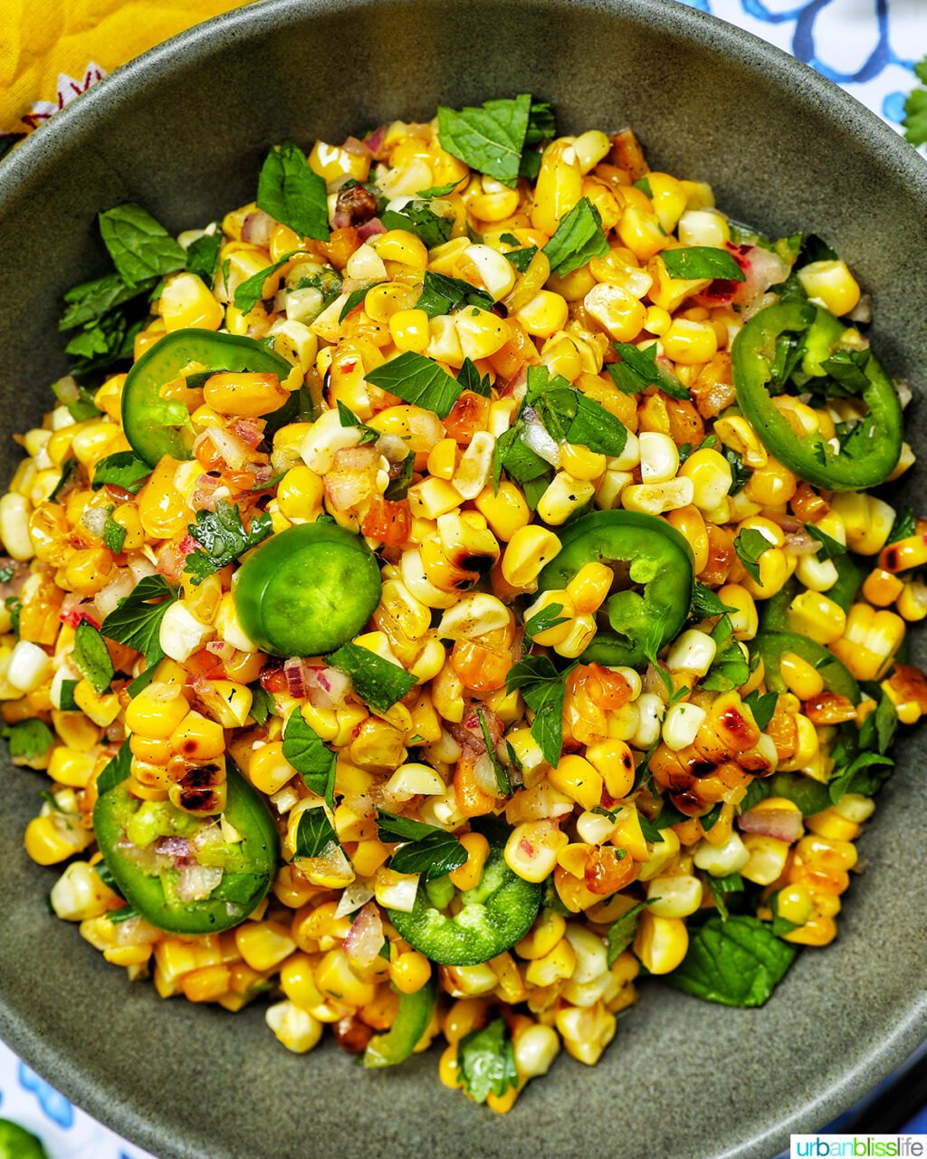 bowl of charred corn salad.
