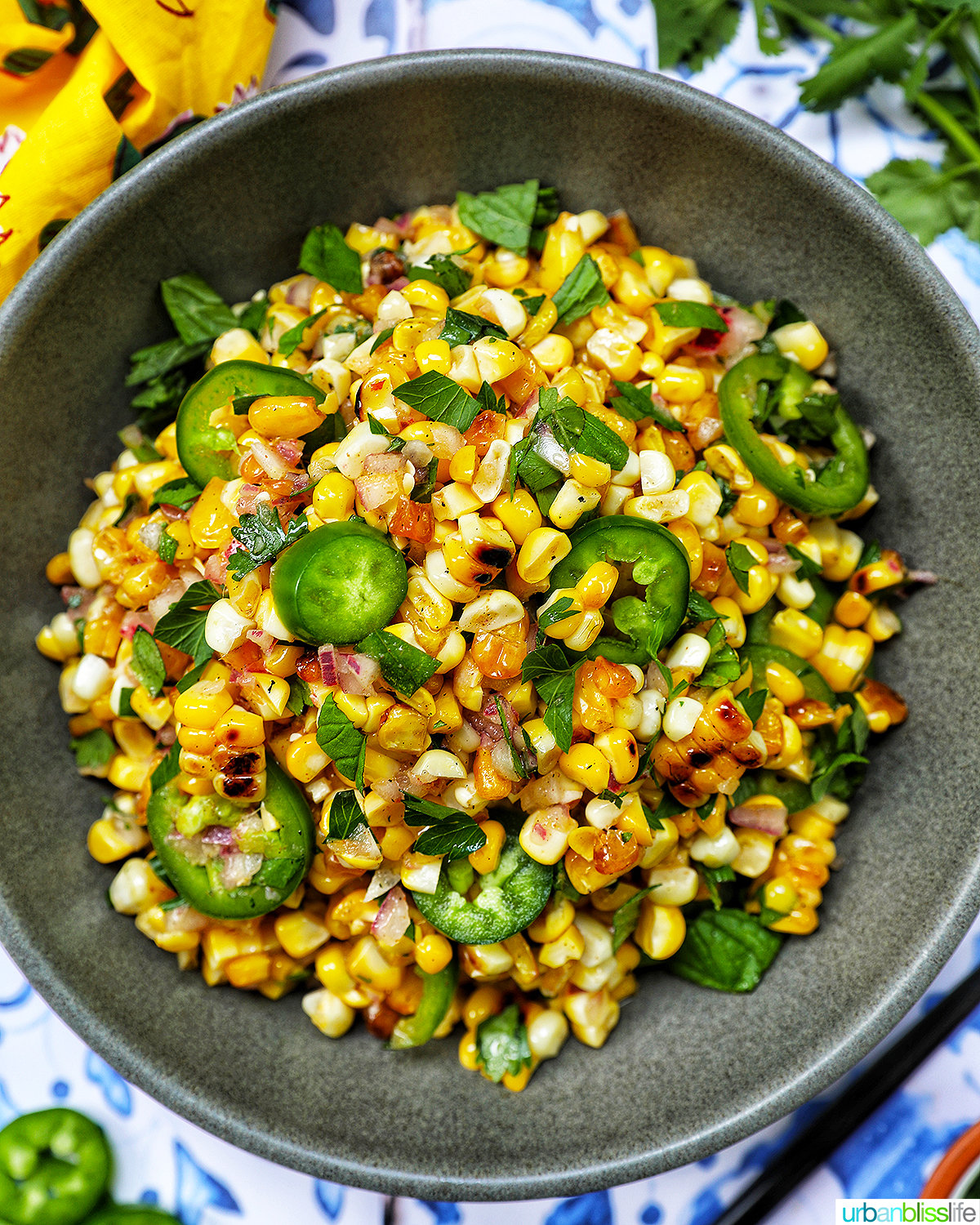 bowl of charred corn salad.