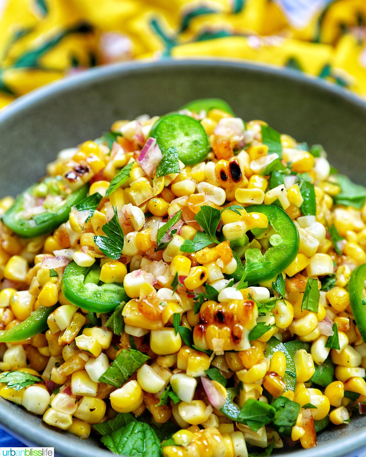 bowl of charred corn salad.