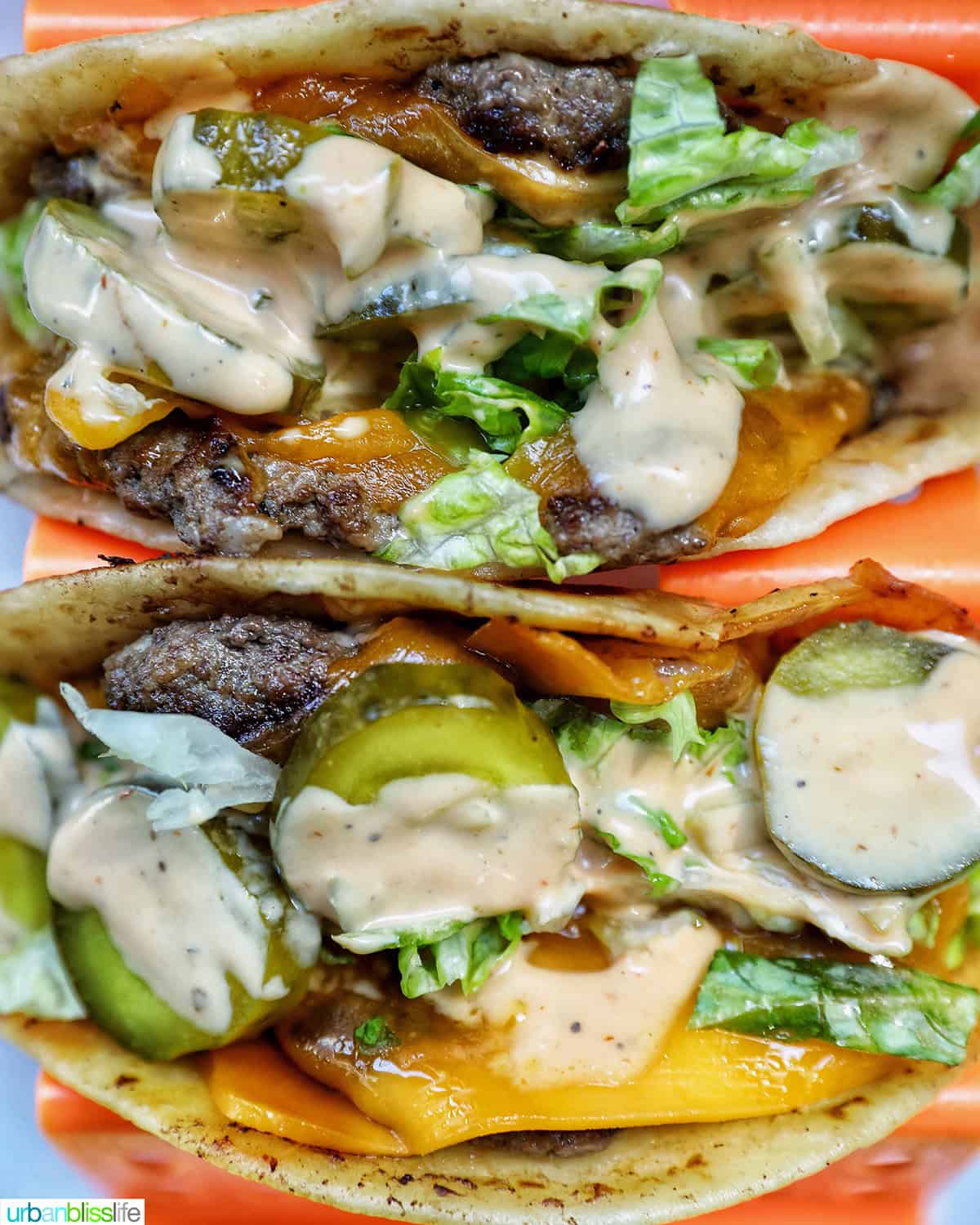 Big Mac Smash Tacos closeup.
