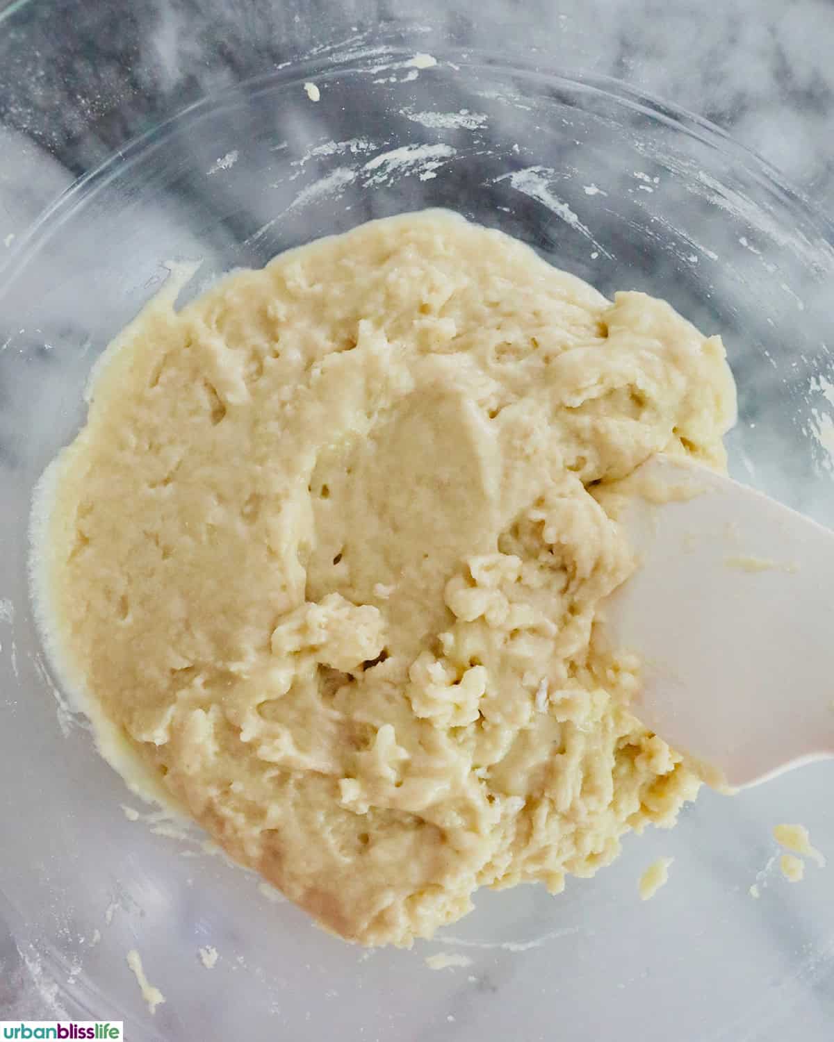 muffin batter in a bowl.