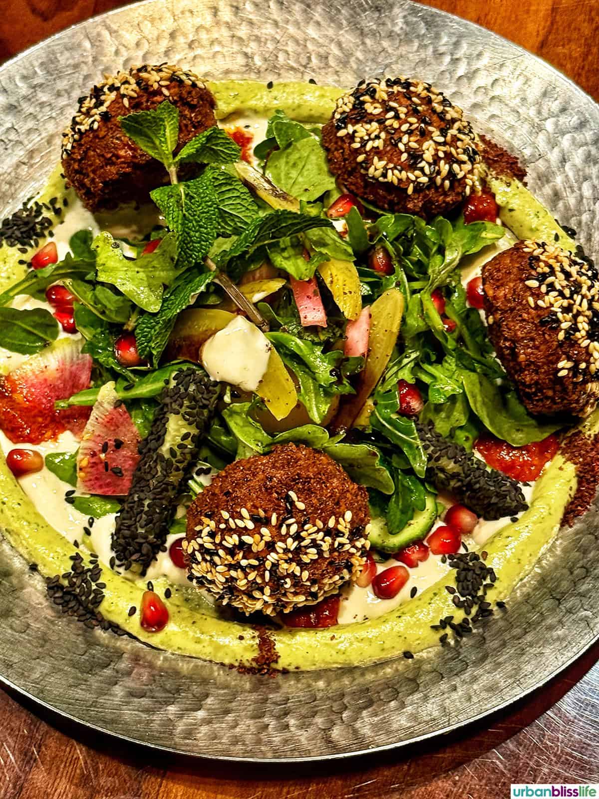 falafel salad at  Damas restaurant in Montreal Canada.