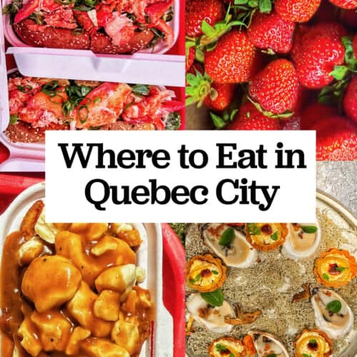 lobster rolls, poutine, strawberries, oysters with title text overlay.