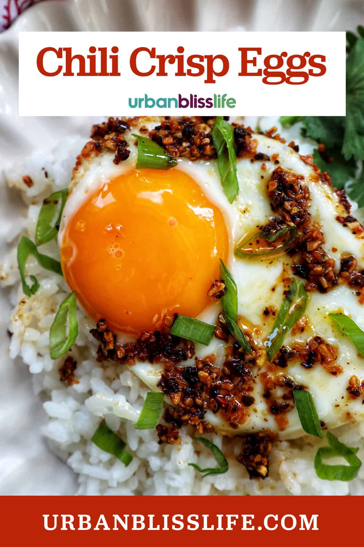 chili crisp egg with title text overlay.