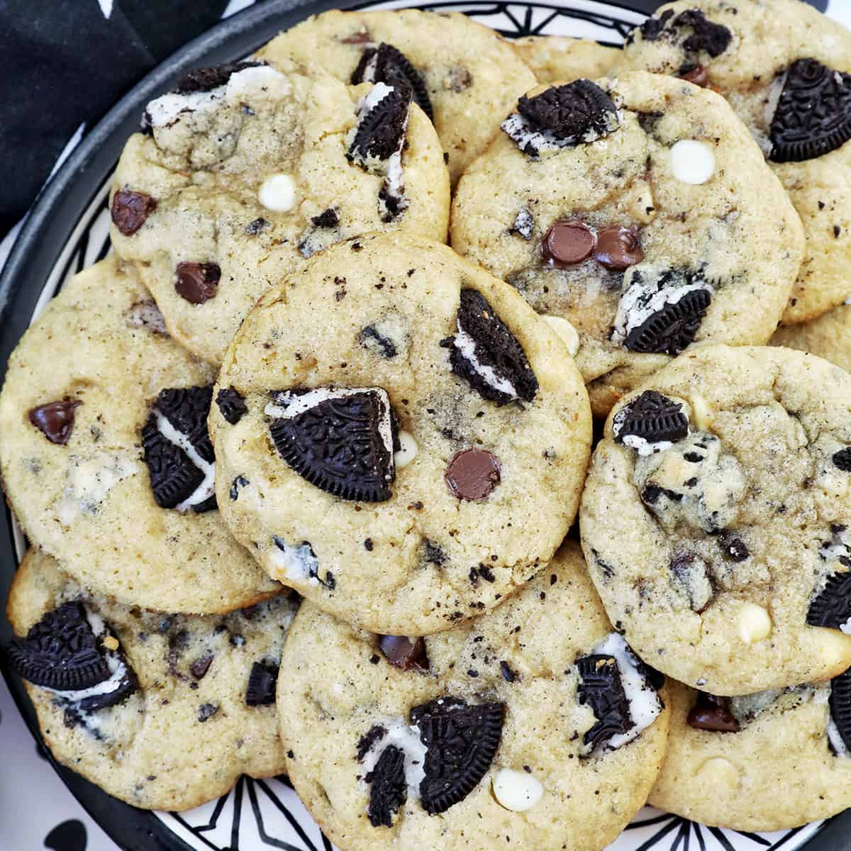 plate of cookies and cream protein powder cookies.