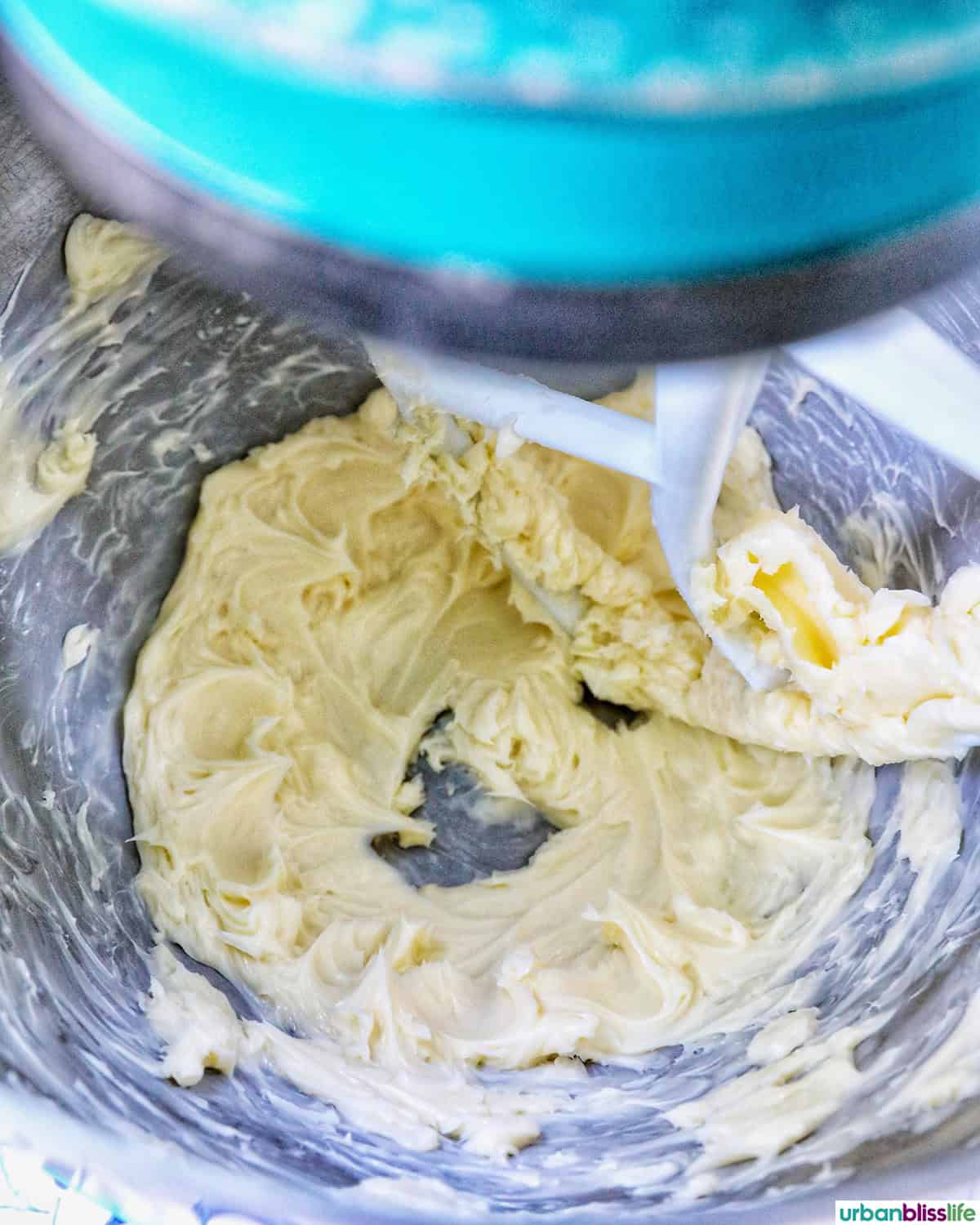 butter creaming in a stand mixer bowl.