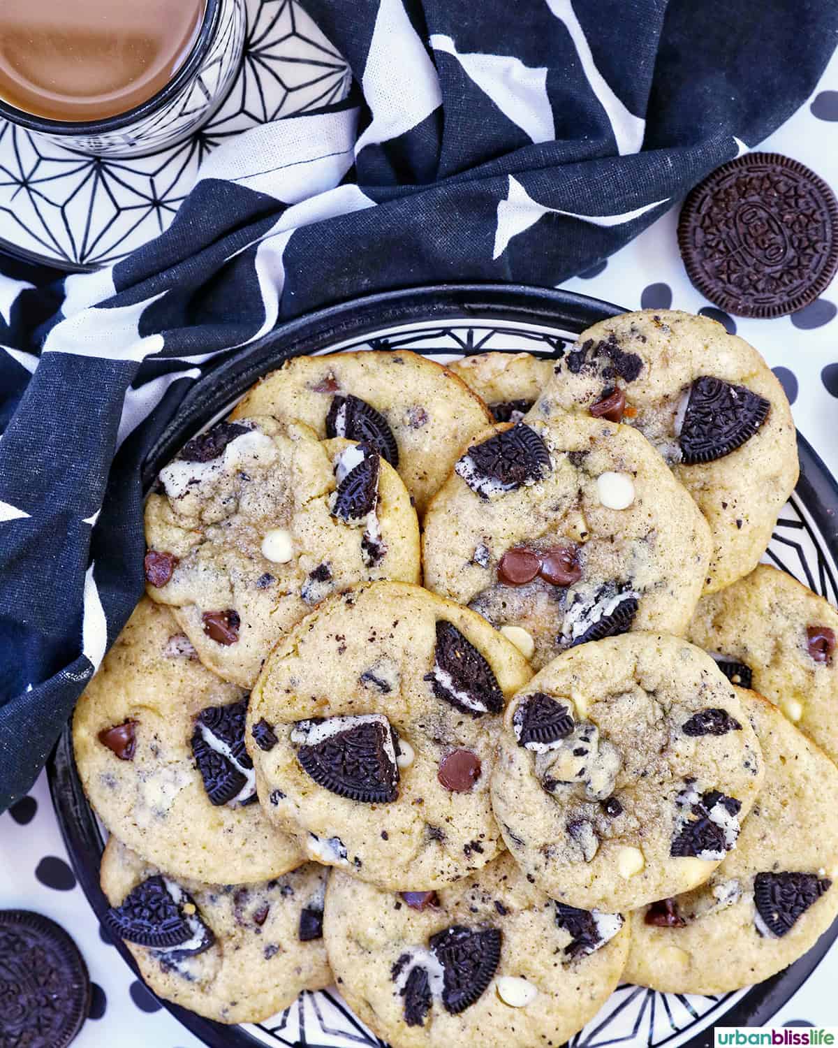 plate of cookies and cream protein powder cookies.