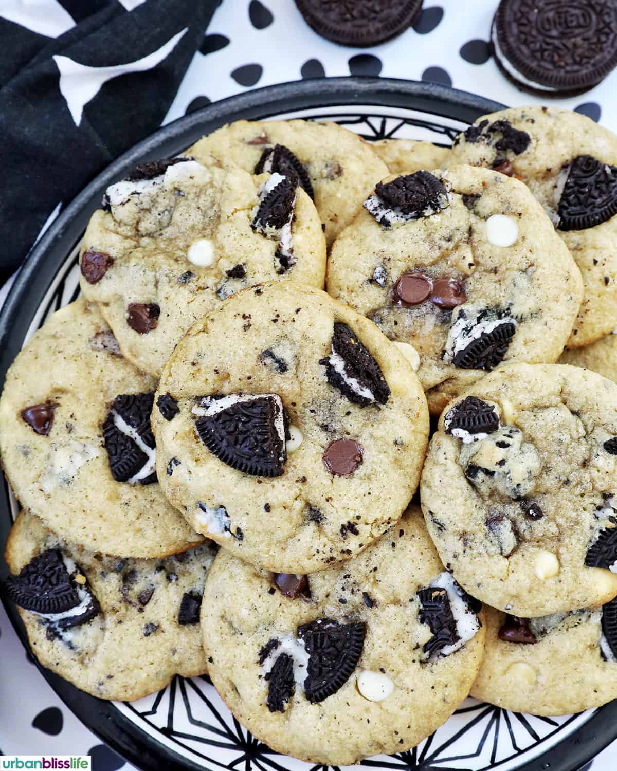 plate of cookies and cream protein powder cookies.