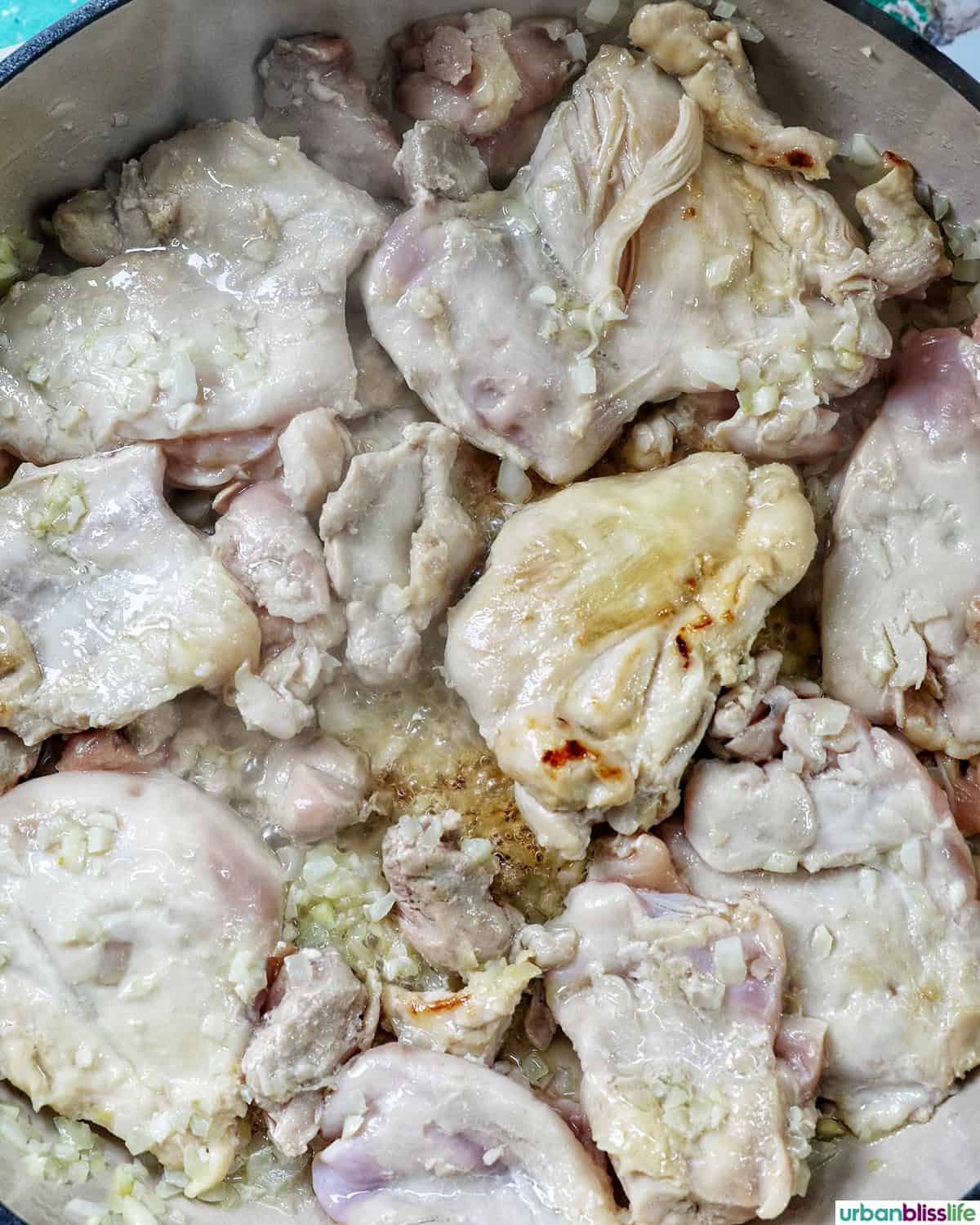 chicken in a pan.