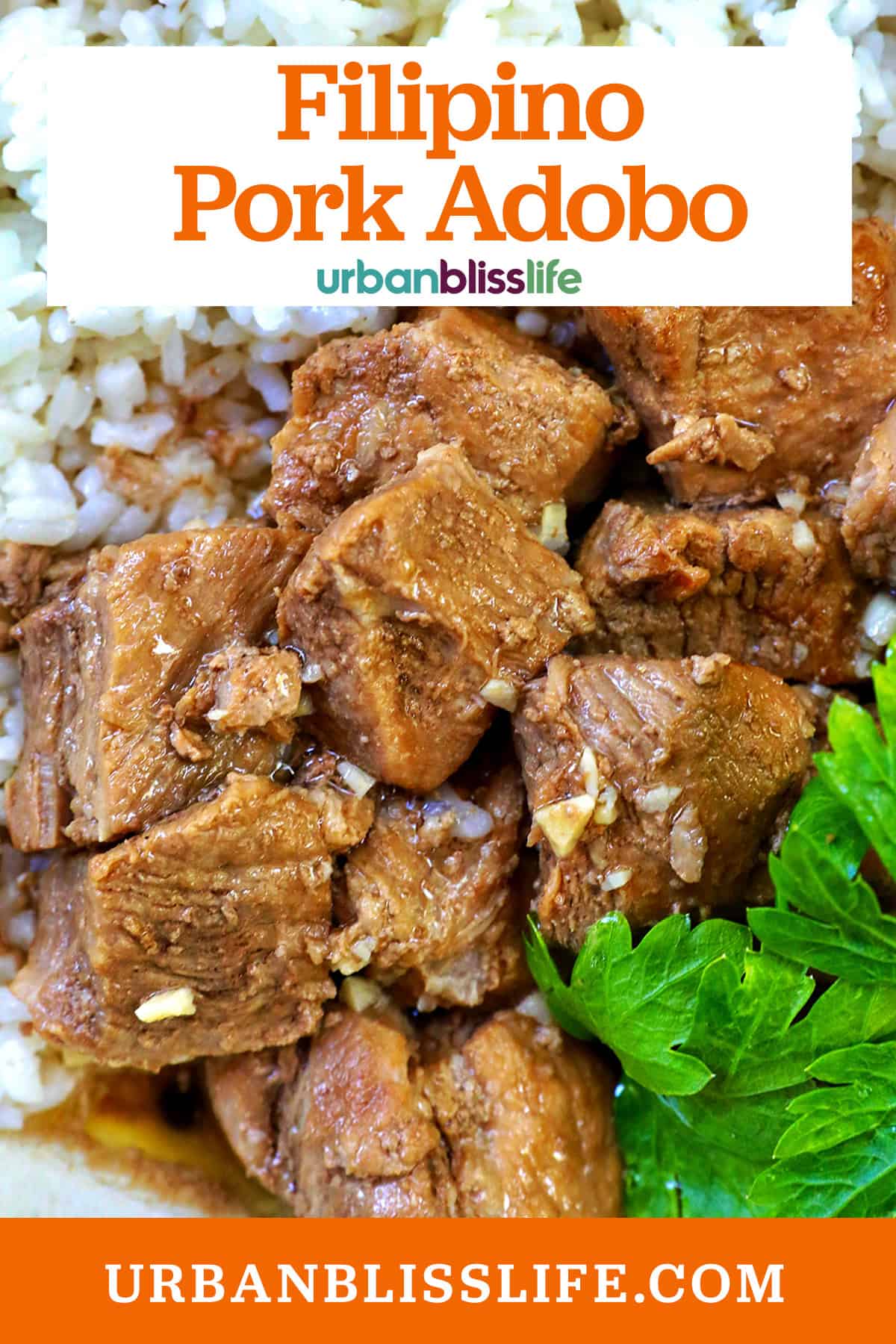 Filipino Pork Adobo with title text overlay.