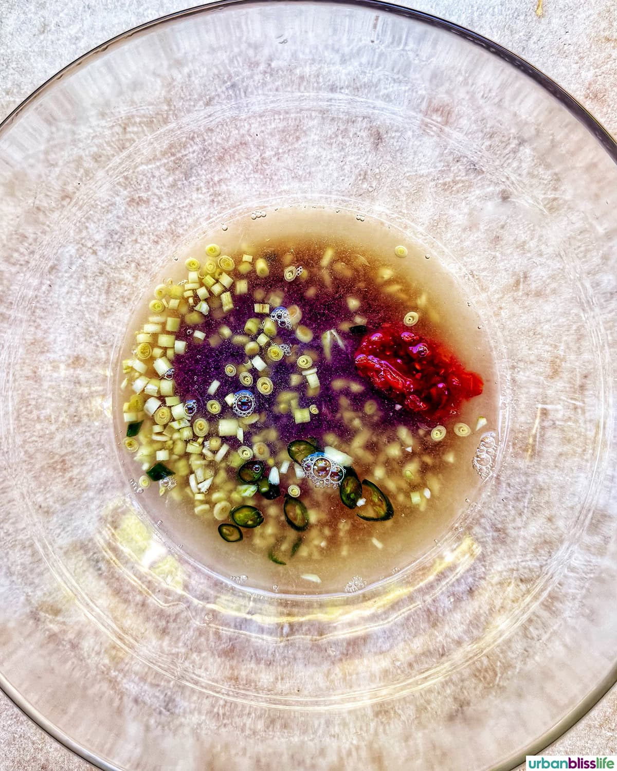 bowl with Asian marinade sauce.