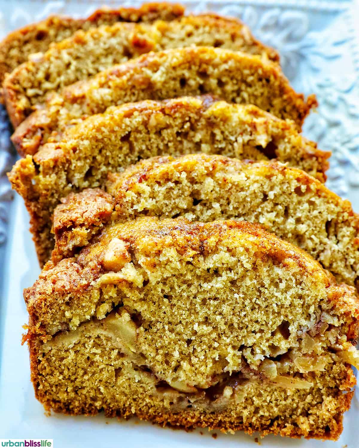 sliced apple cinnamon loaf cake.