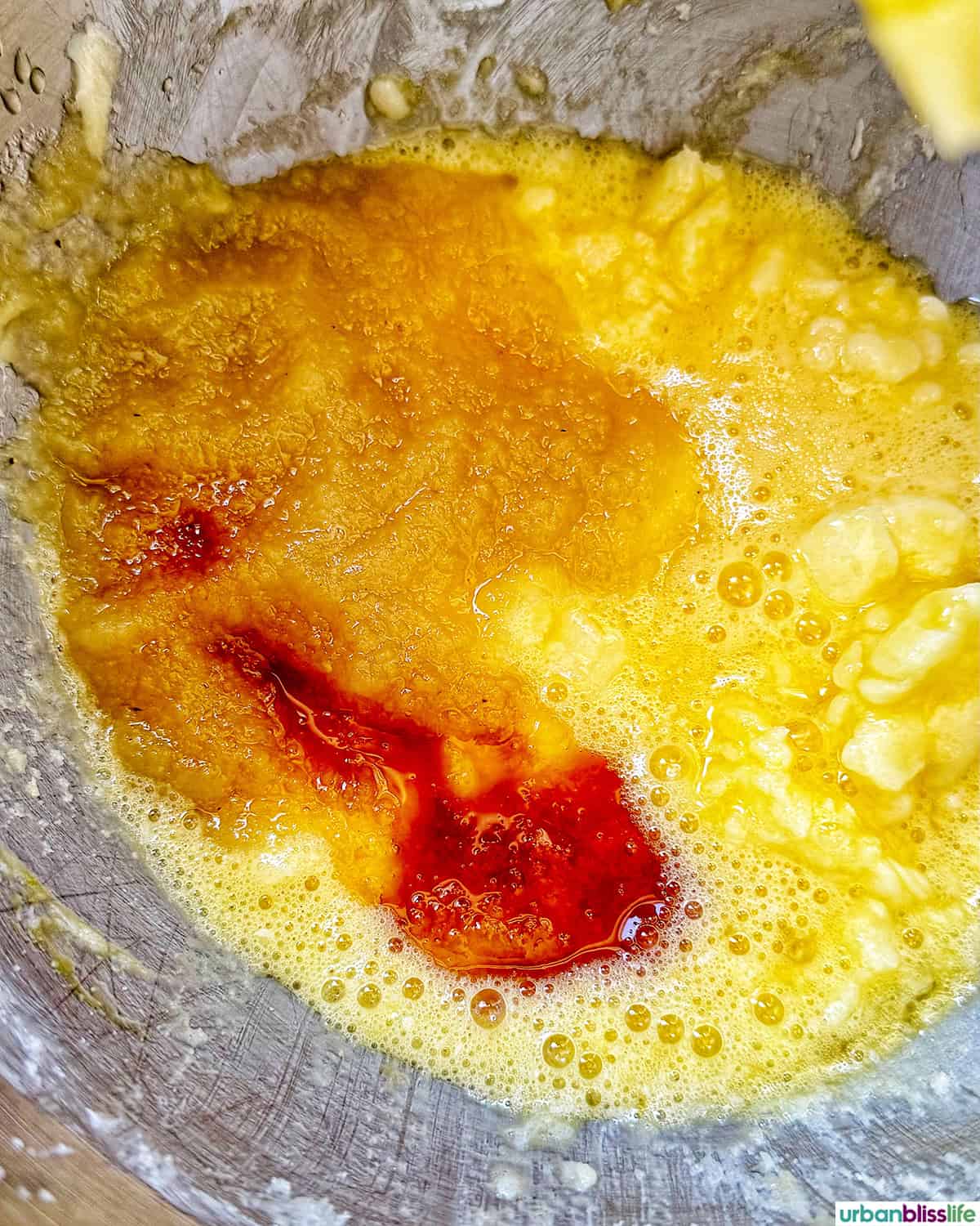 vanilla added to wet ingredients of batter.