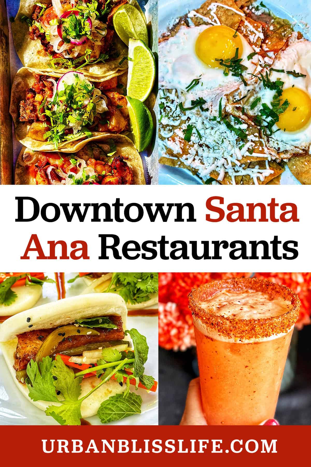 tacos, chilaquiles, pork belly bao buns, michelada and title text overlay.