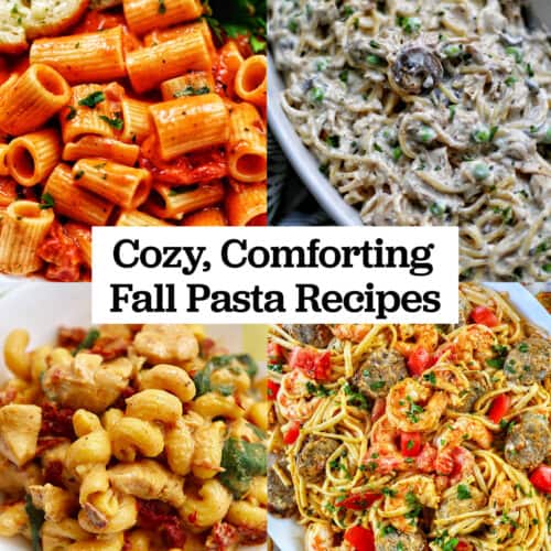 four different pastas with title text overlay.