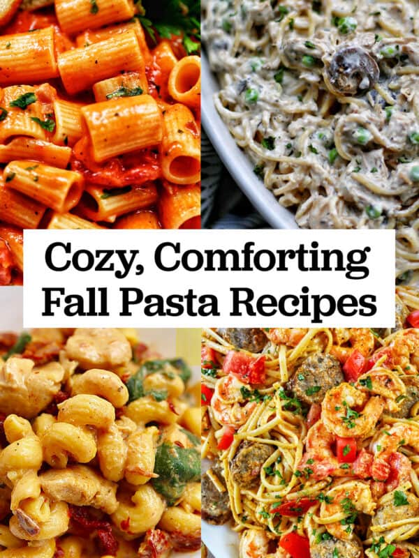 four different pastas with title text overlay.