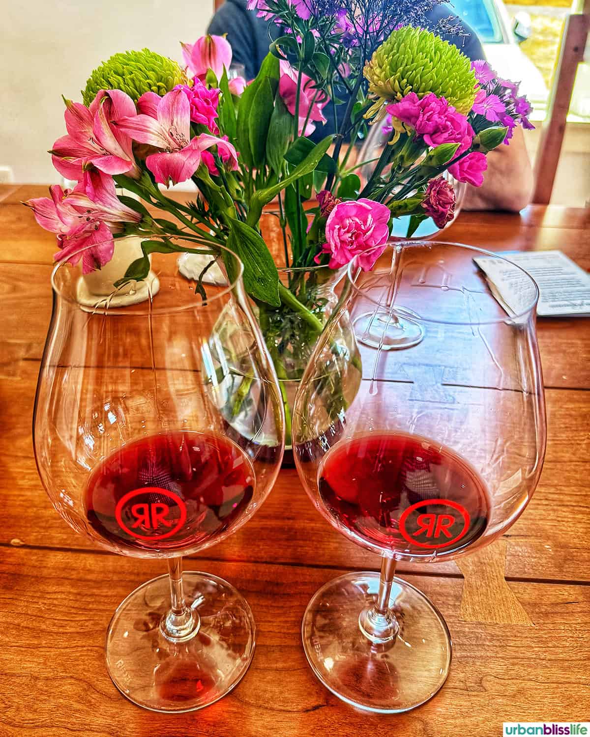 two glasses of red wine at Ridgecrest Winery.