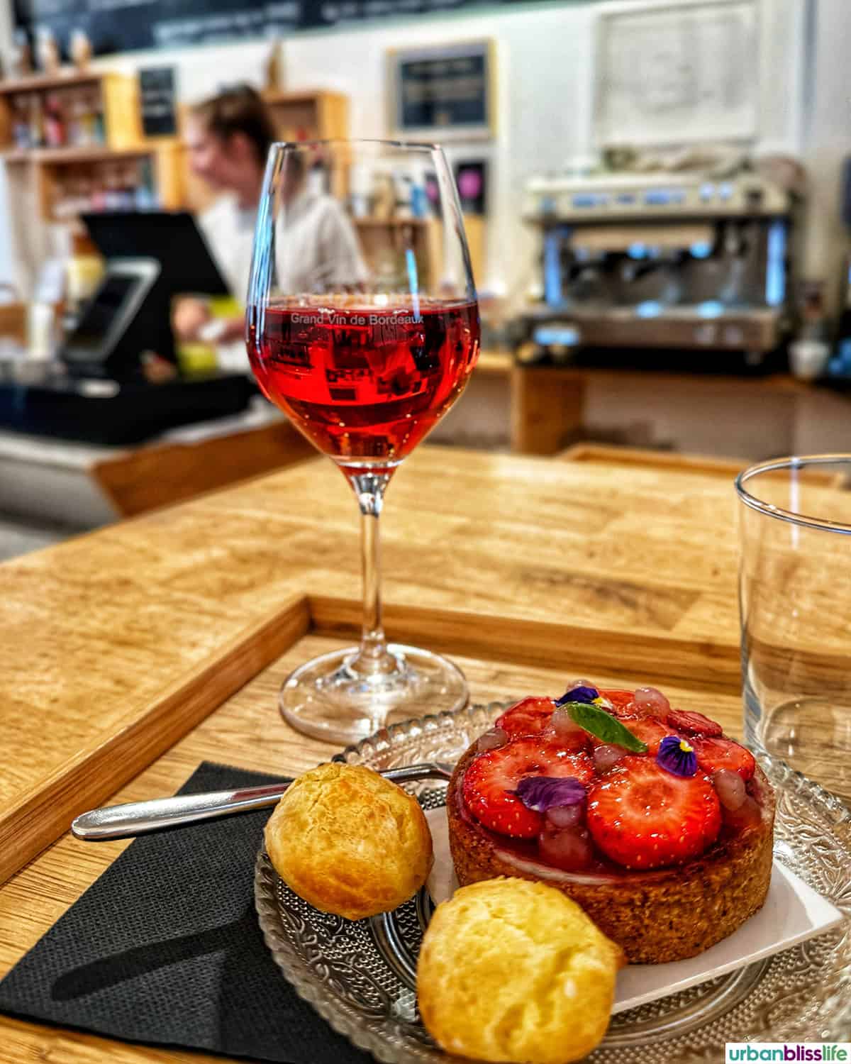 wine and pastries at  at BAG Bakery Art Gallery in Bordeaux, France.