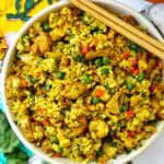bowl of curry chicken fried rice