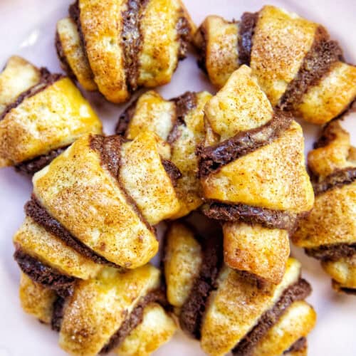 plate full of chocolate rugelach.