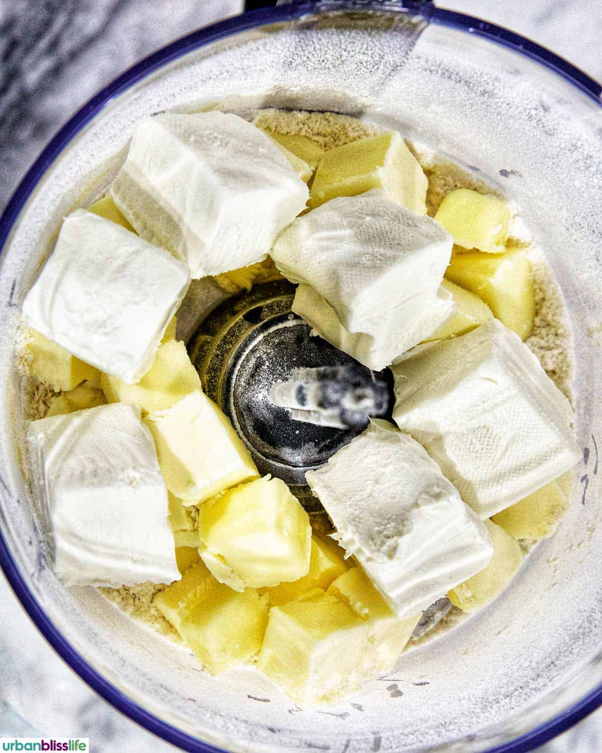 butter and cream cheese dough in a food processor.