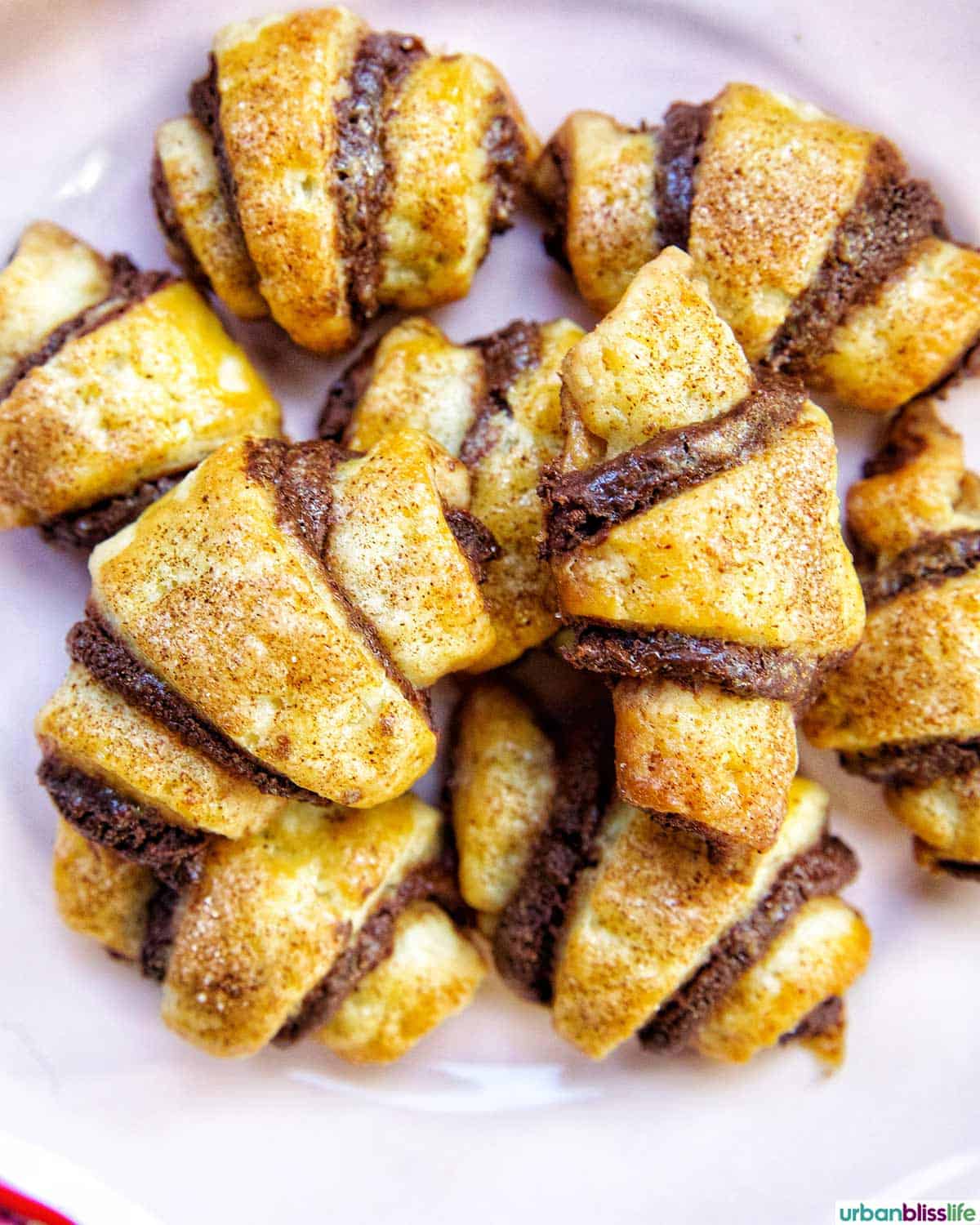 plate full of chocolate rugelach.
