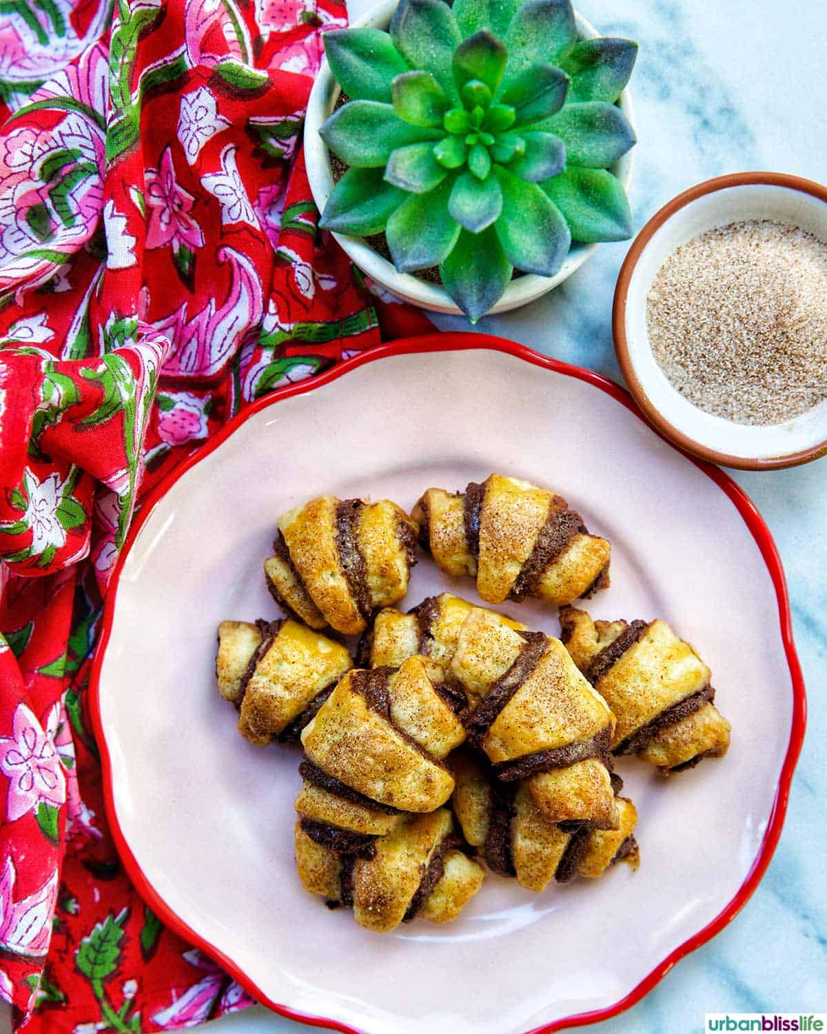 plate full of chocolate rugelach.