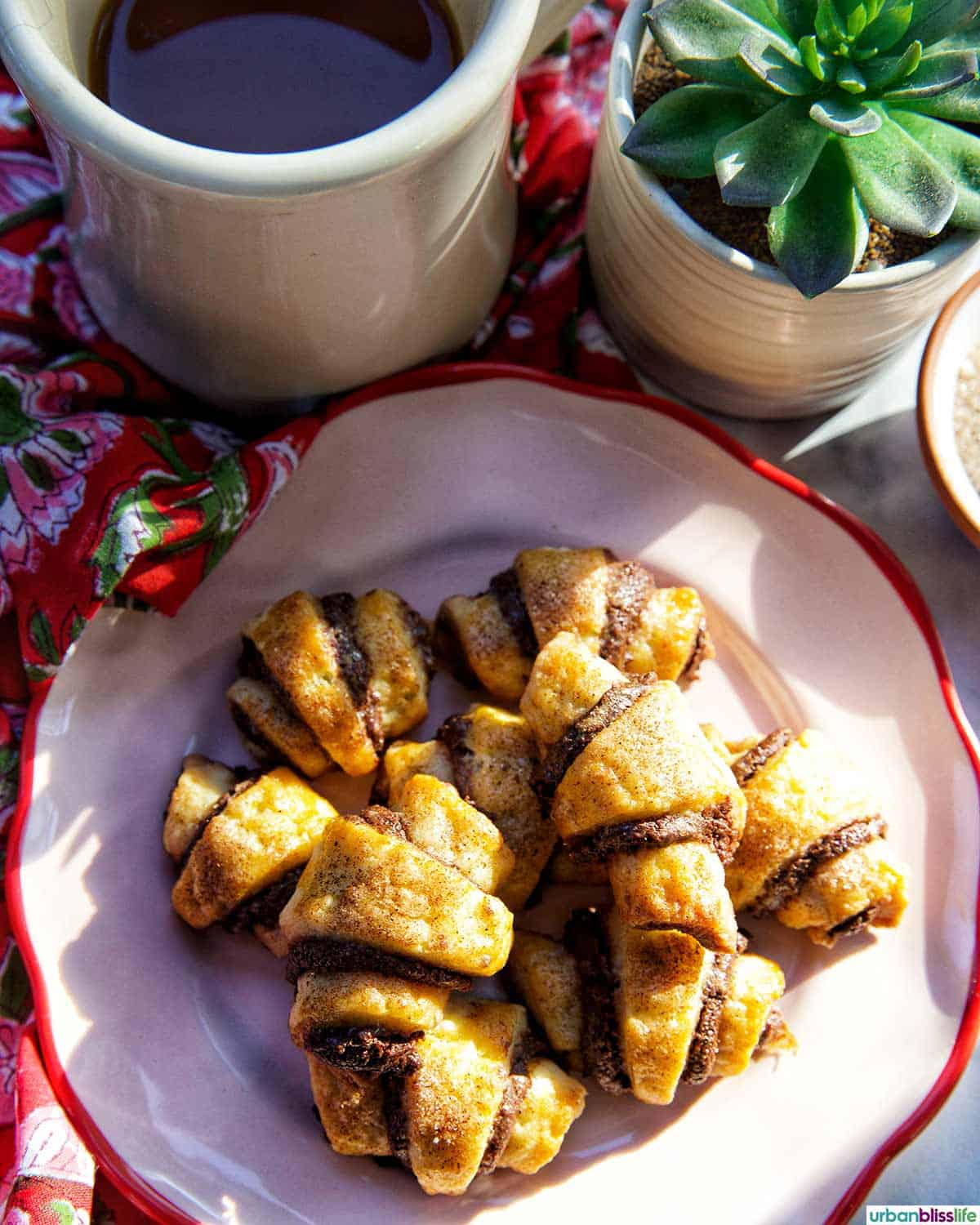 plate full of chocolate rugelach.