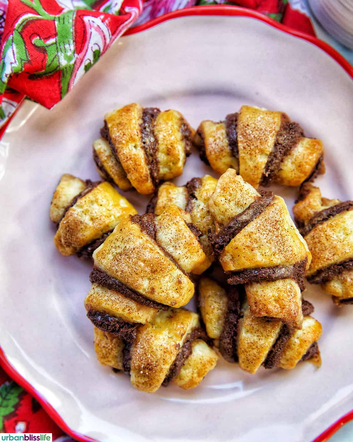 plate full of chocolate rugelach.